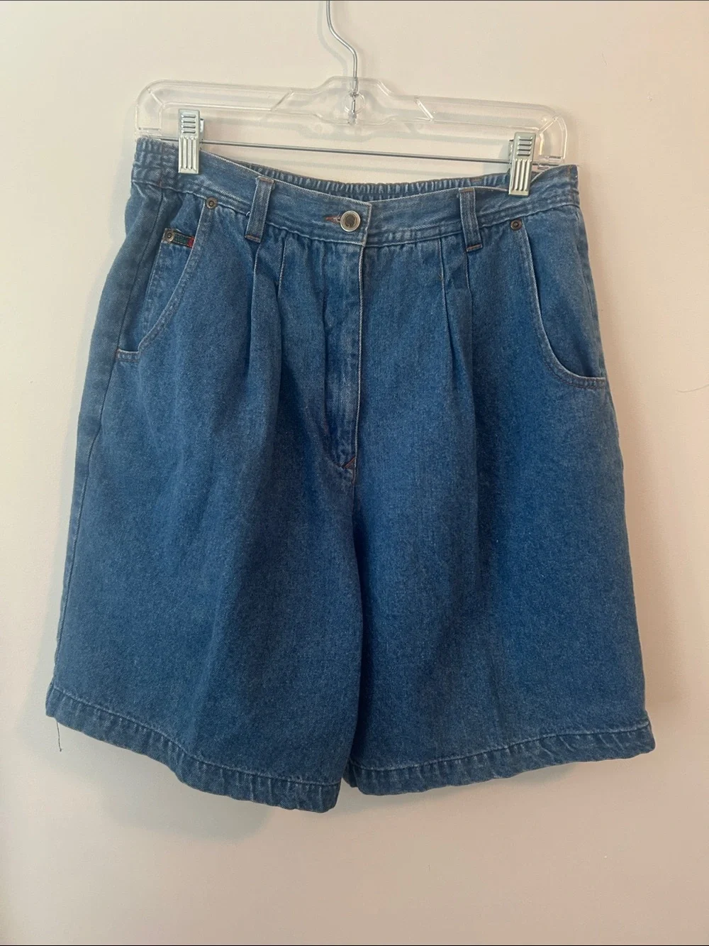 Cassini pleated front high-Waist Blue Denim Shorts
